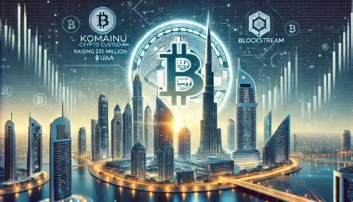 Komainu secures a UAE license and raises $75 million in Bitcoin from Blockstream, symbolizing growth and innovation in the crypto industry."